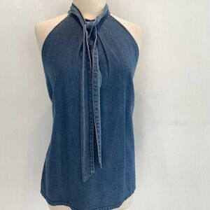 90’s, Y2K halter neck with tie denim cotton blend sleeveless top. Size XXL